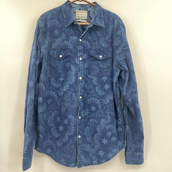 DEUS EX MACHINA Blue Star Camouflage Western Denim Snap Up Shirt Large - Picture 1 of 8